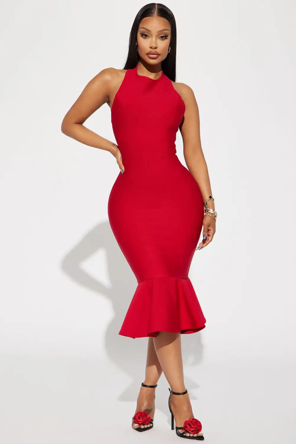 Luna Bandage Midi Dress - Red