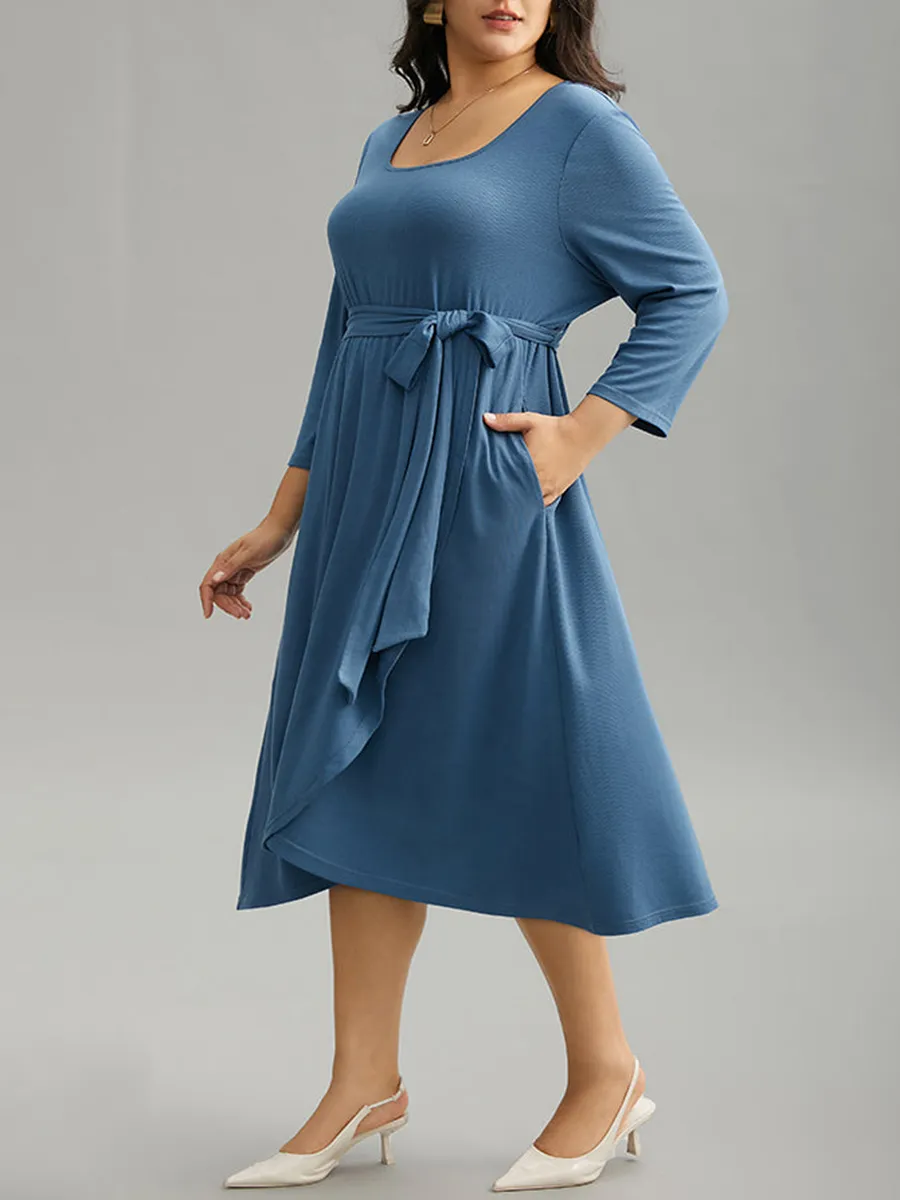 Elegant Cross-Stitching Plus-Size Women's Dress