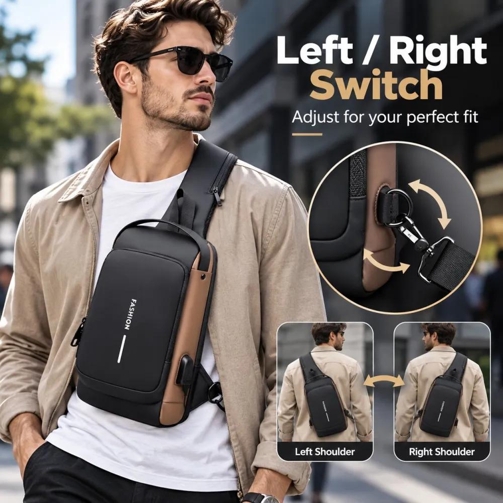 Anti-Theft Smart Sling Bag | Built-in USB Charging & Secure Combination Lock