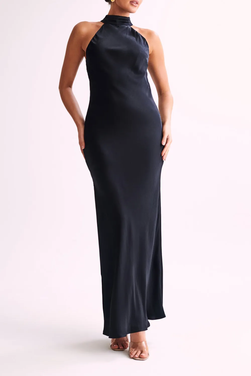 Satin Drape Back Maxi Dress with Split
