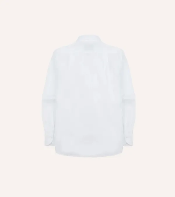 White Linen Spread Collar Shirt Casual Style