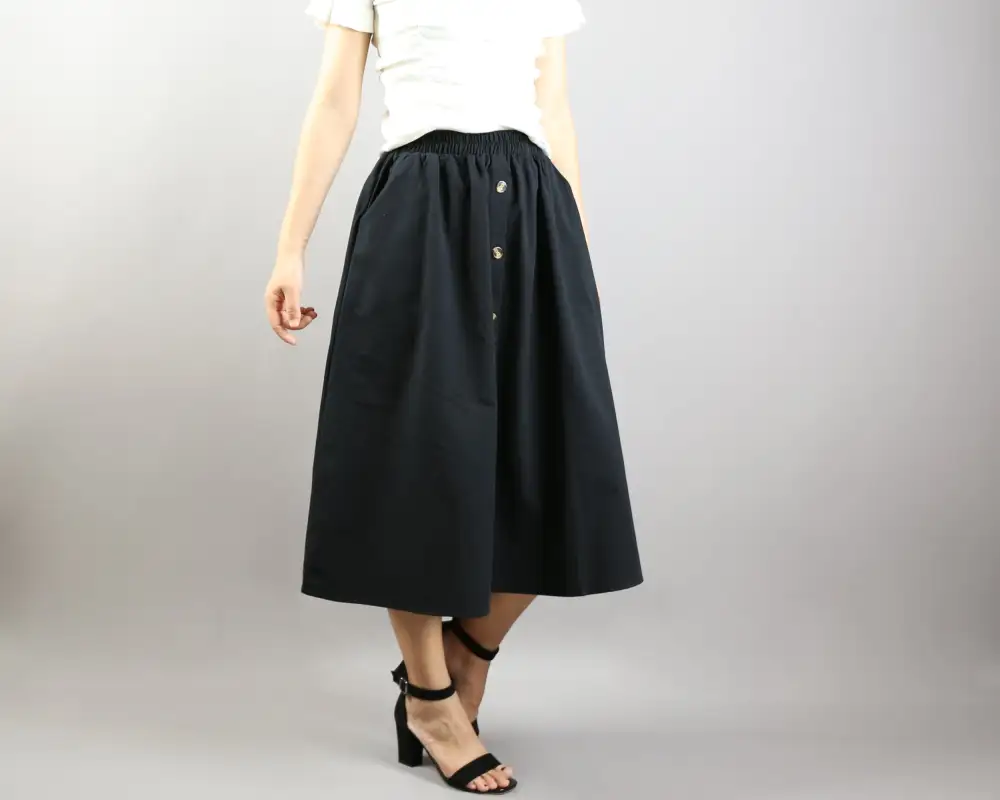 Relaxed Pocketed Linen A Line Midi Skirt