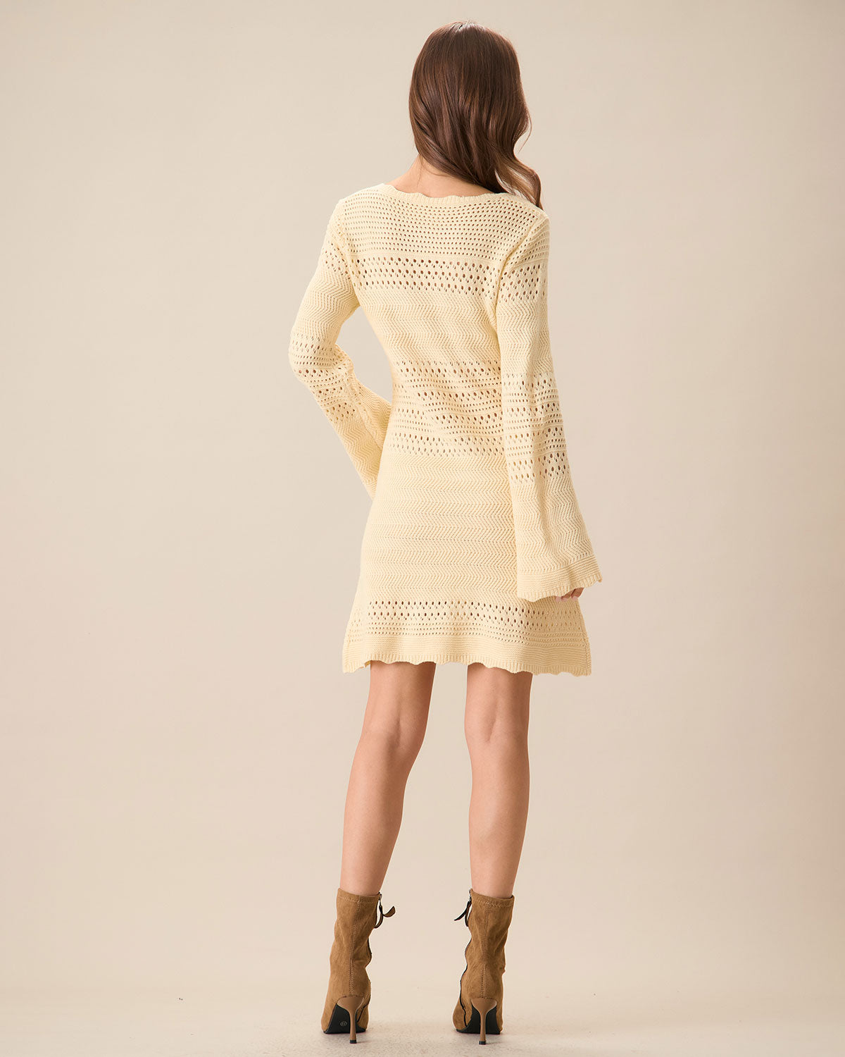 Women's Apricot Cutout Knitted Sweater Dress