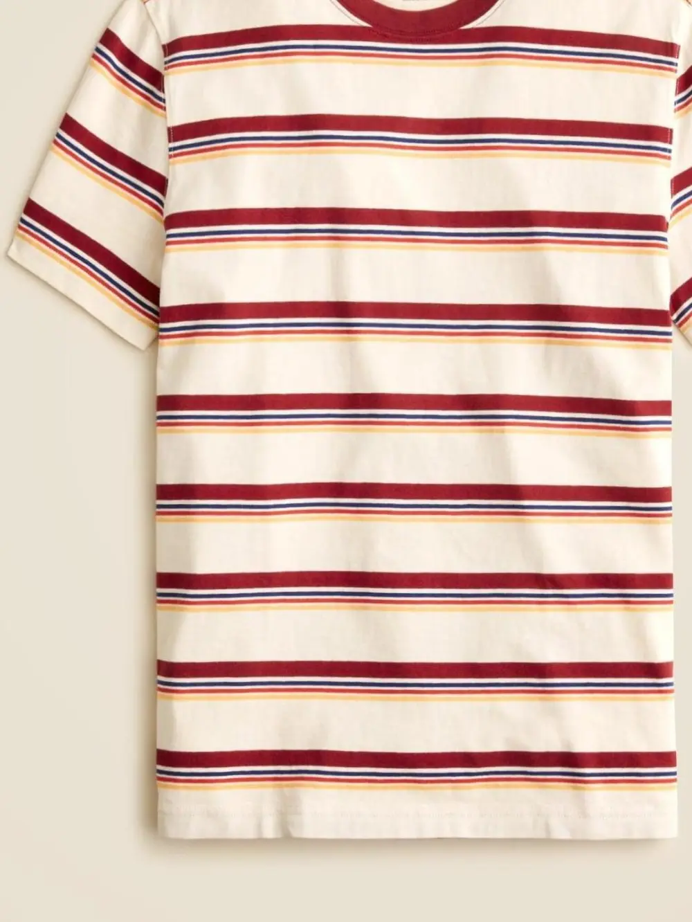 Cream And Maroon Striped Crew Neck T-Shirt
