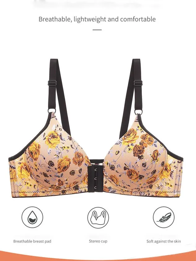 Breathable Floral Print Front Button Plus Size Bra