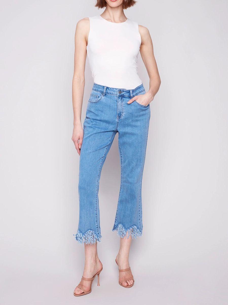 Trendy Raw Edge Cropped Flared Pants