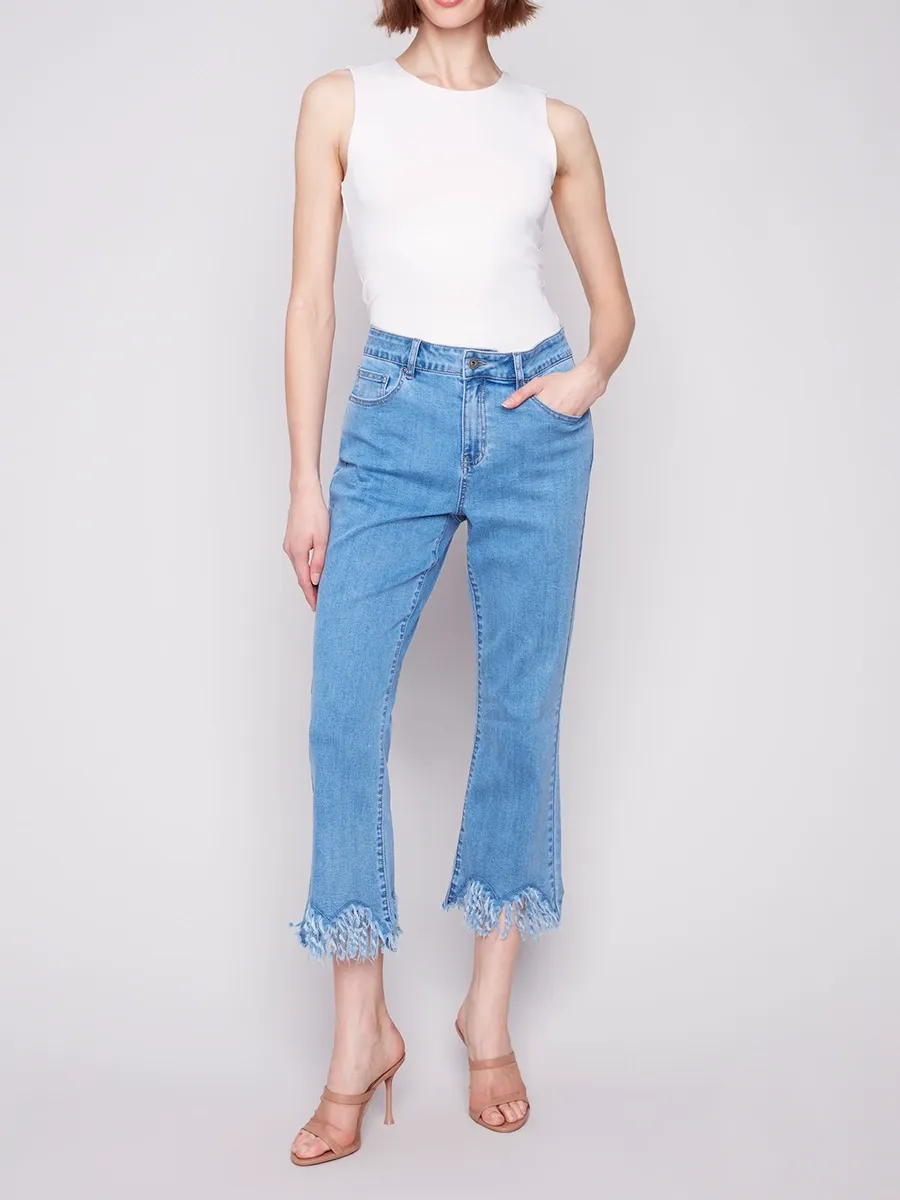 Trendy Raw Edge Cropped Flared Pants