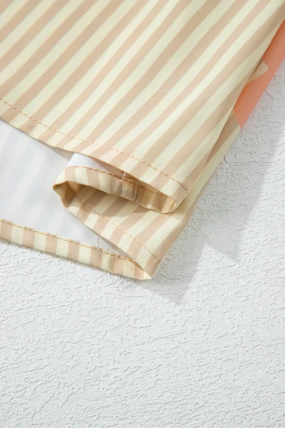 Apricot Stripe Flower Print Collared Button-Up Loose Fit Shirt