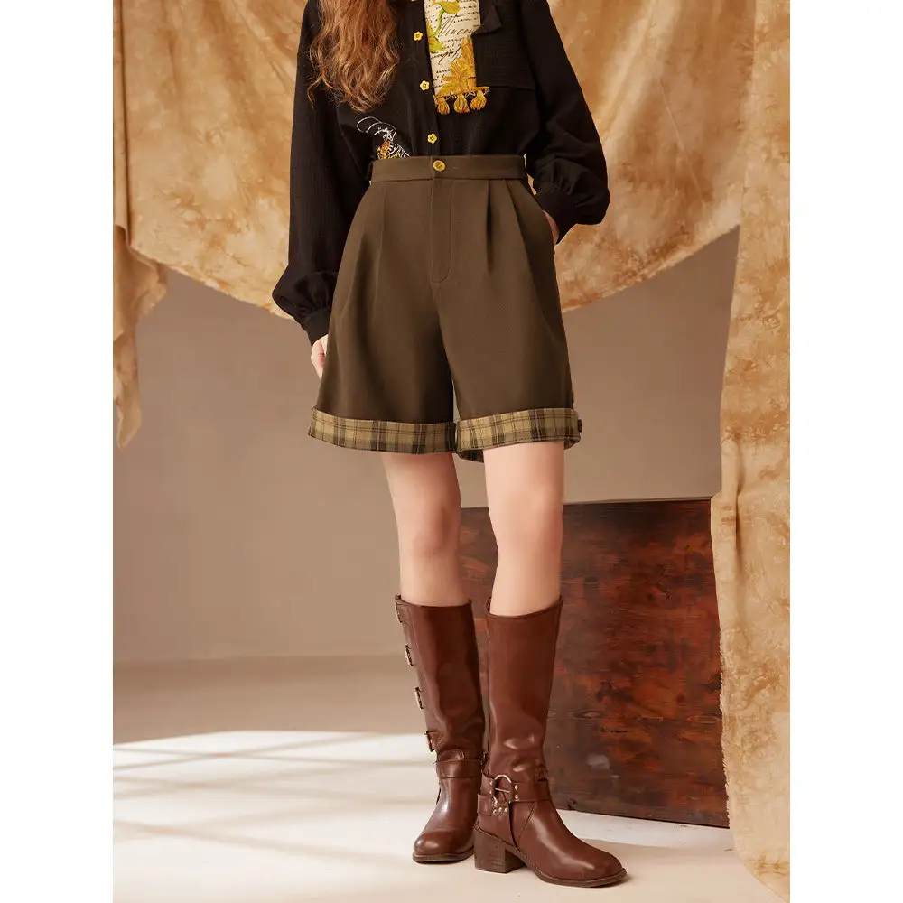 Embroidered Plaid Shorts