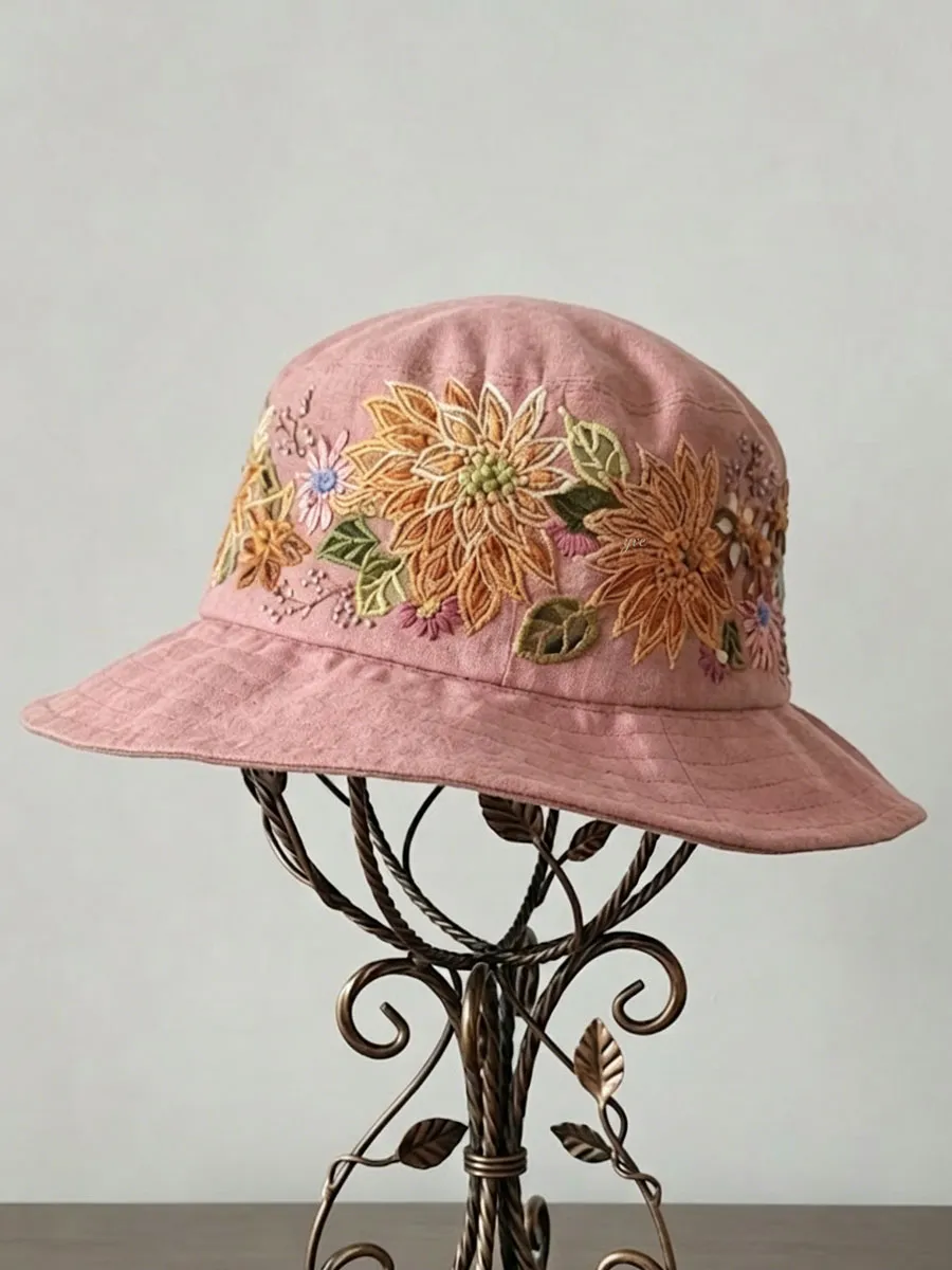 Floral Embroidery Print Vintage Fisherman Hat