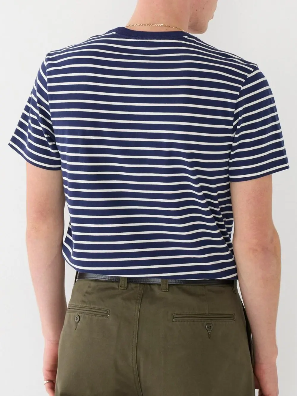 Navy And White Striped Crew Neck T-Shirt