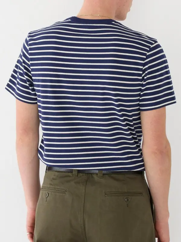 Navy And White Striped Crew Neck T-Shirt