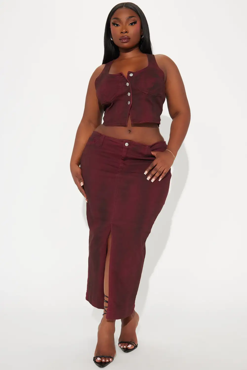 Cabernet Denim Skirt Set - Wine