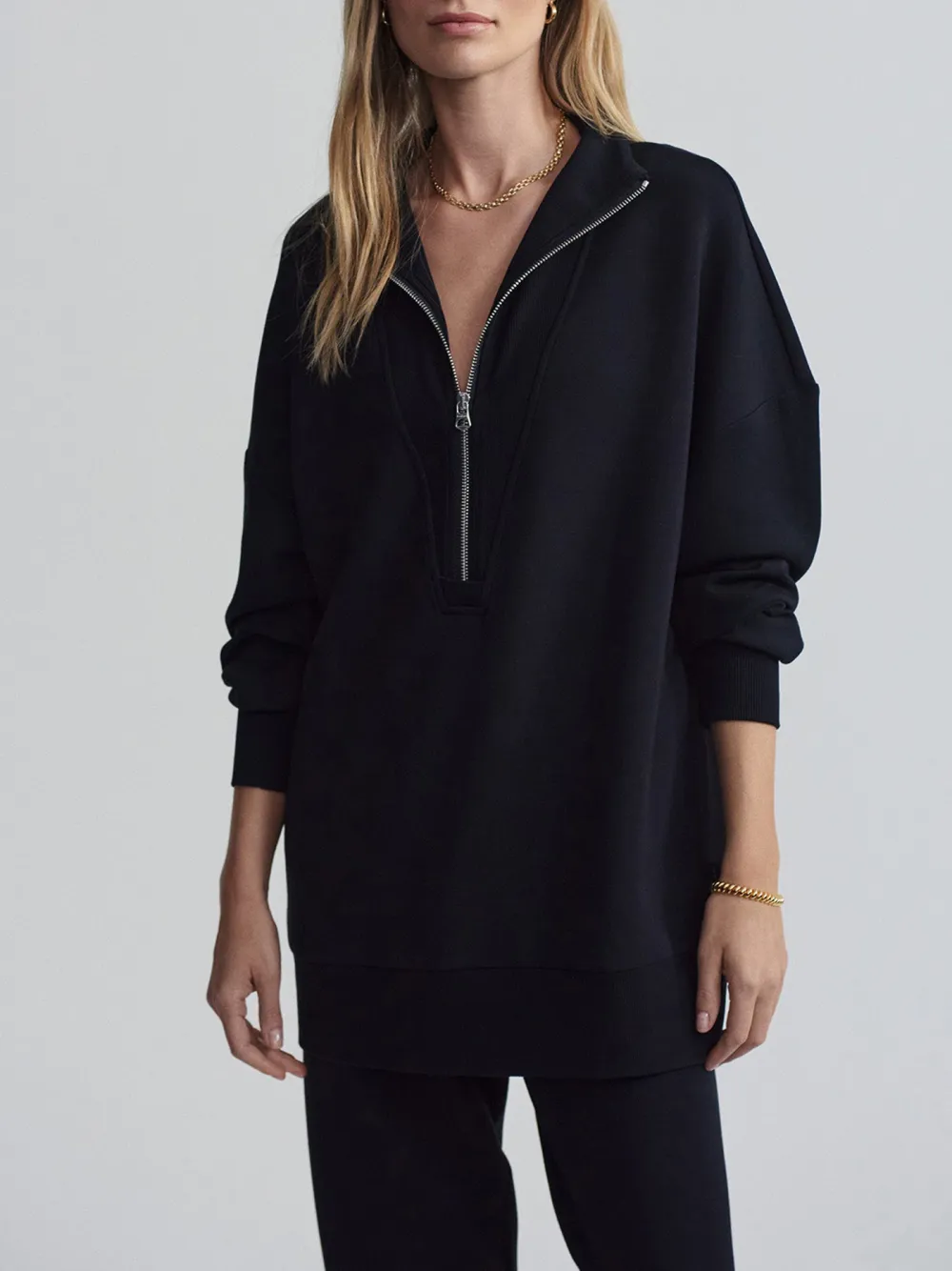 Trendy Quarter-Zip High-Collar Sweatshirt
