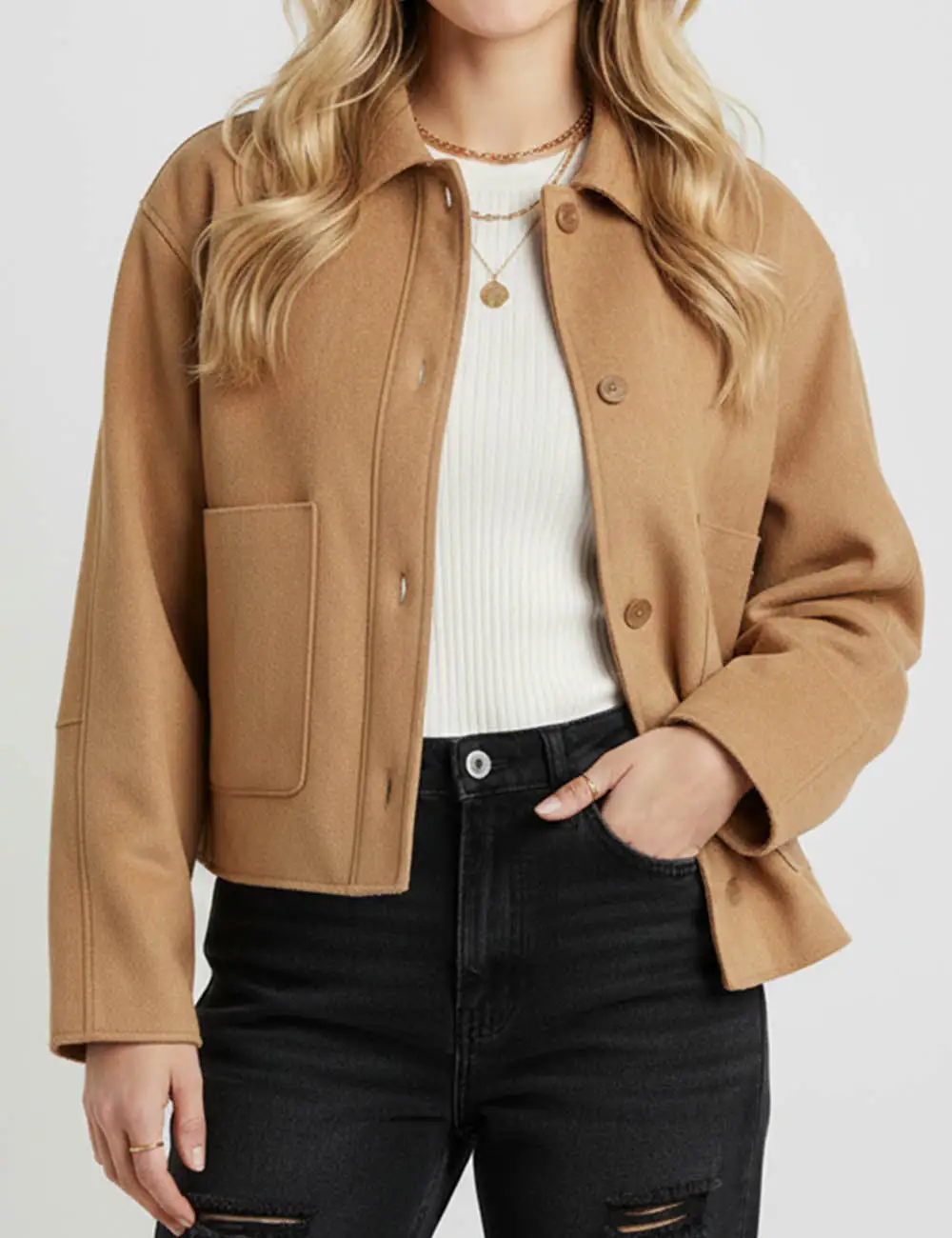 Faux Suede Lapel Collar Long Sleeve Cropped Jacket