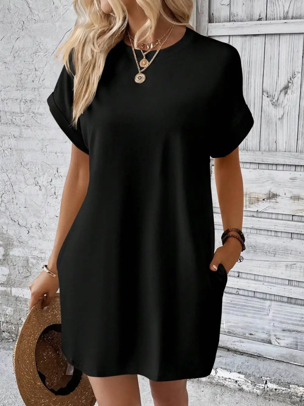 Easy Fit Round Neck Short Sleeve Mini Dress