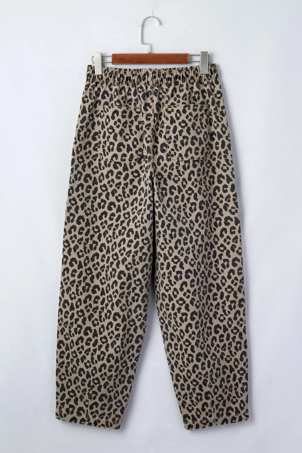 Leopard Print Drawstring Elastic Rise Loose Pants with Pockets