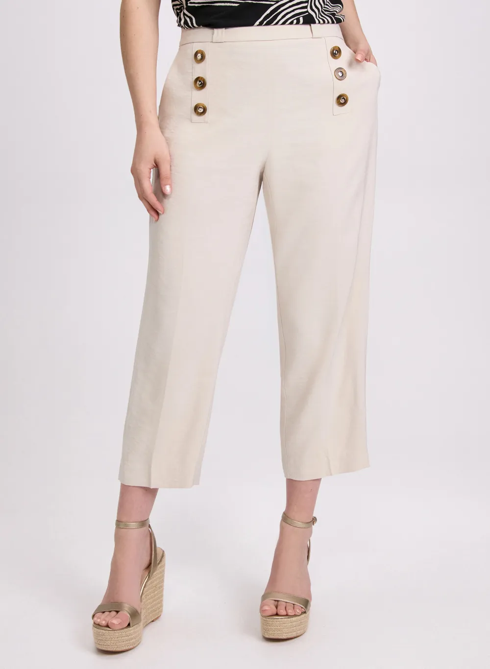 Solid Color Buttoned Fitted Pants