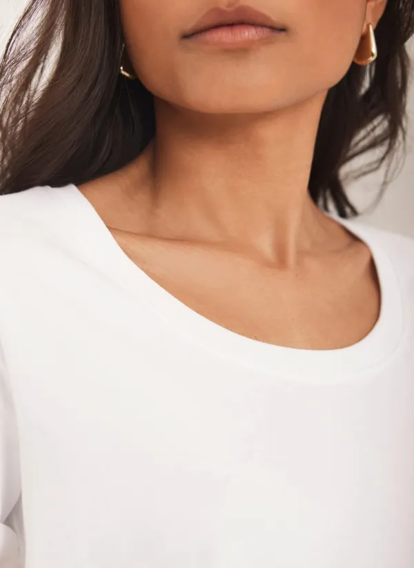 Casual Style White Scoop Neck T Shirt