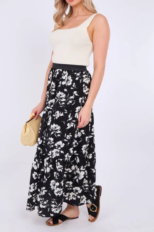 Women's Solid Color Art Floral Print Skirt