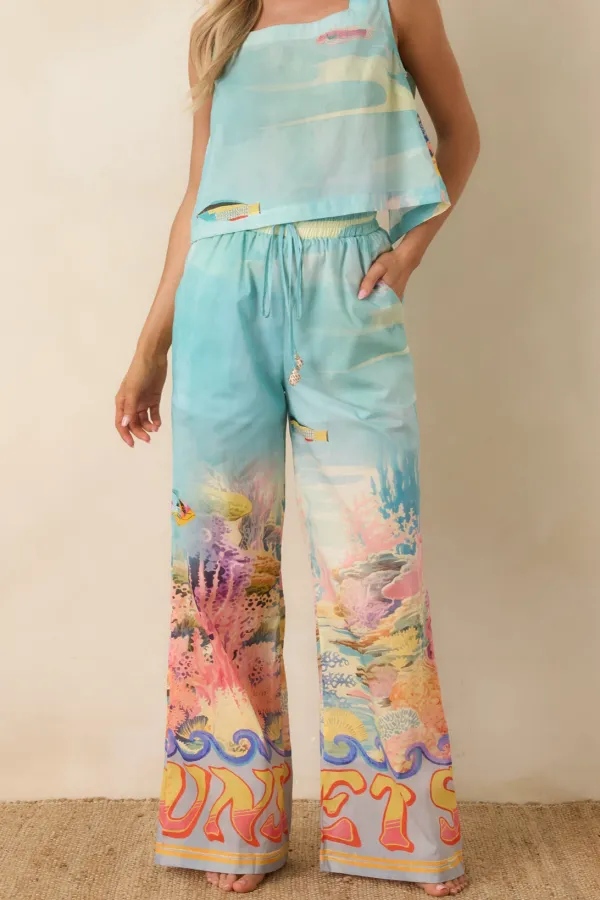 Multicolor Reef Print Cotton Pants