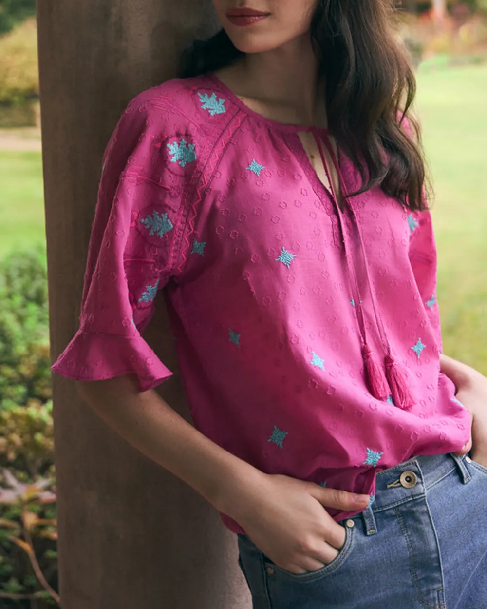 Rose Fuschia Embroidered Blouse