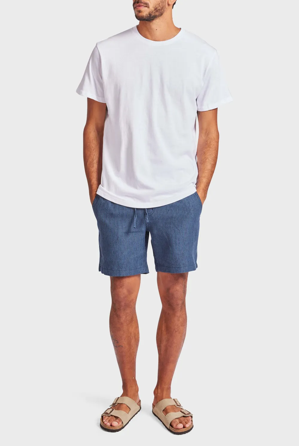 Stripe Riviera Linen Short- Smoke pine