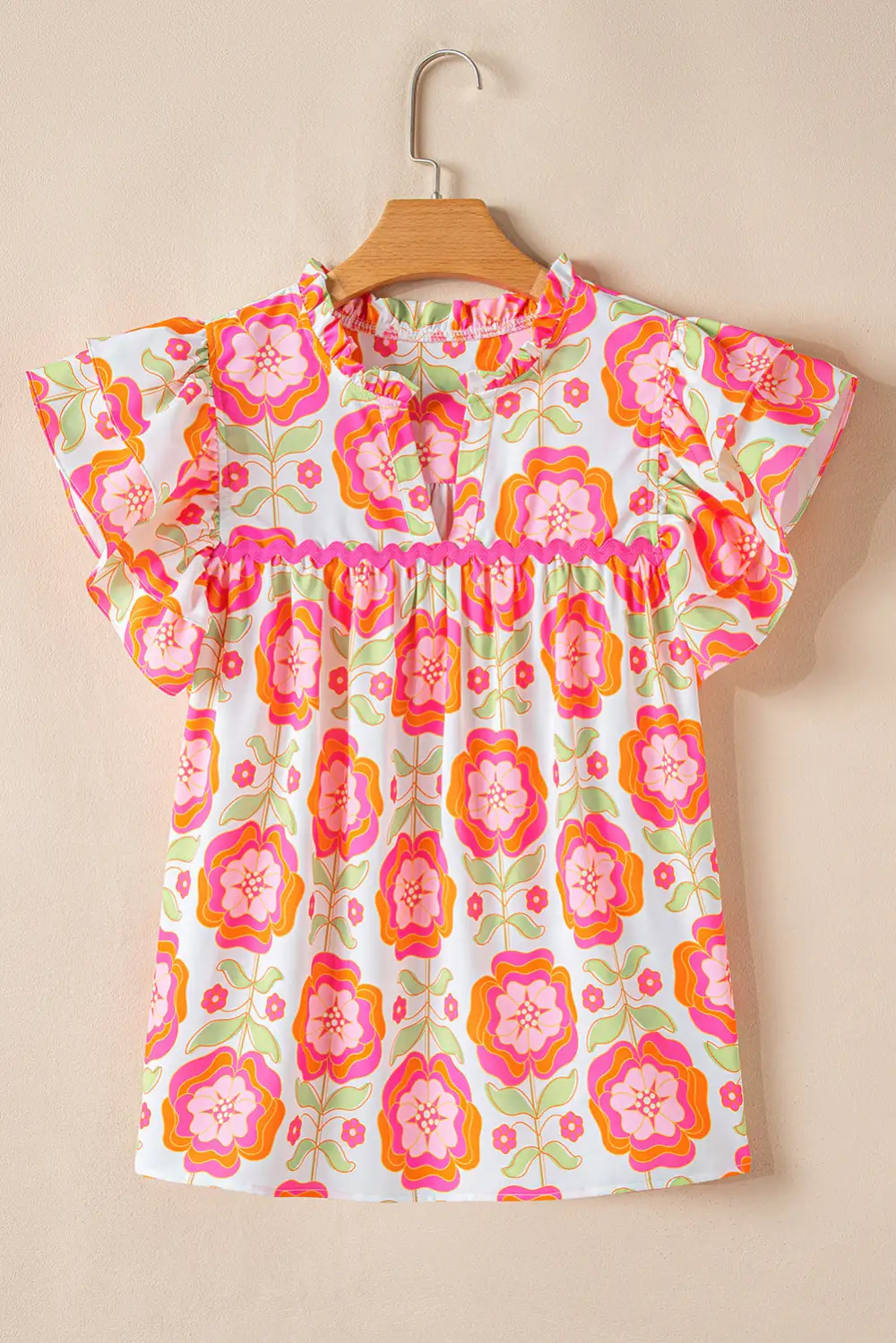 Clean Floral Ruffle Sleeve Blouse
