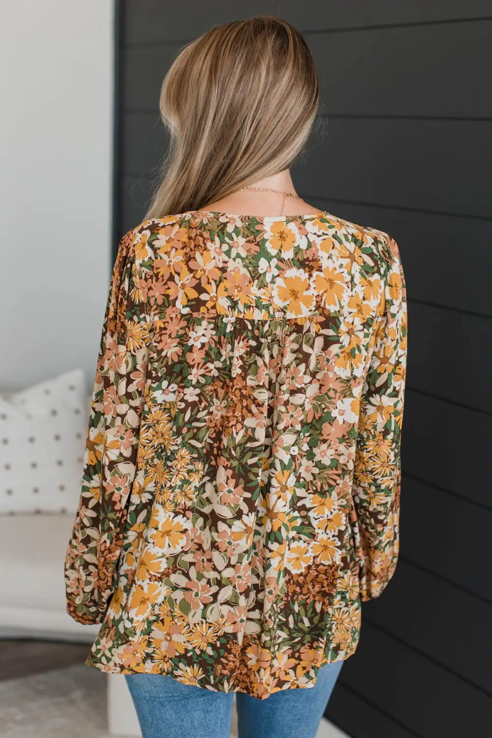 In The Meadow Floral Blouse- Brown & Mustard