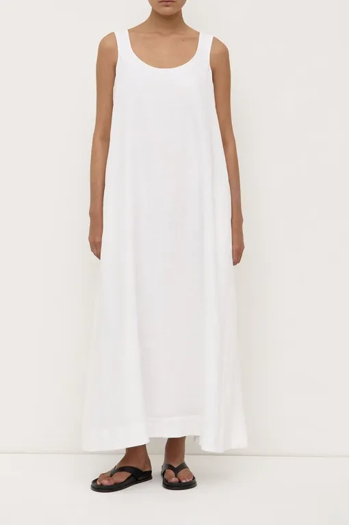 White Linen A-Line Maxi Dress