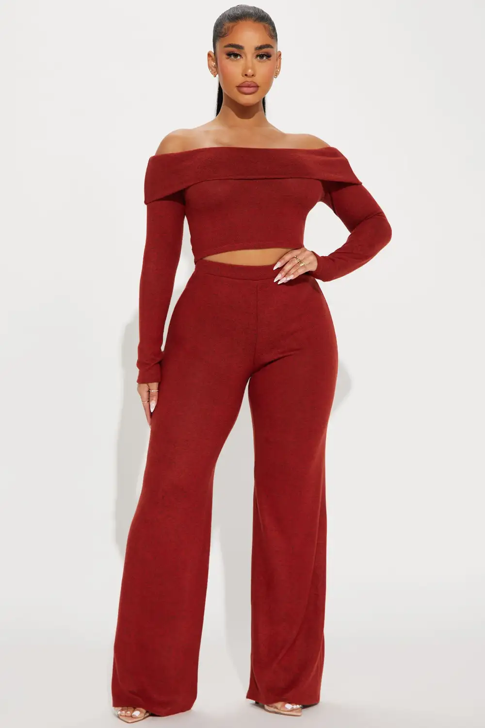 Jamie Brushed Knit Pant Set - Rust