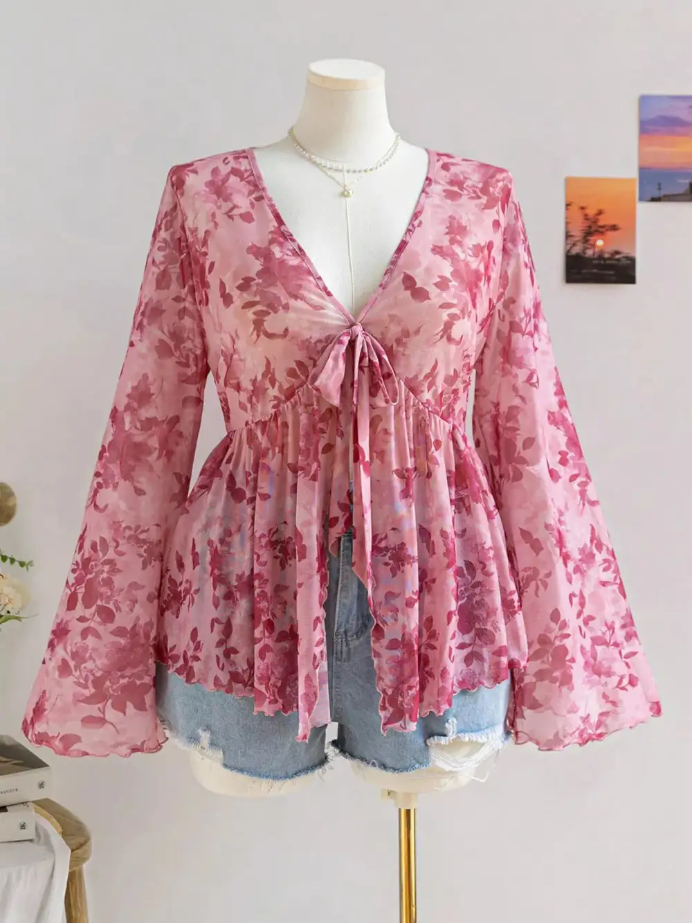 Size Floral Print Chiffon Blouse