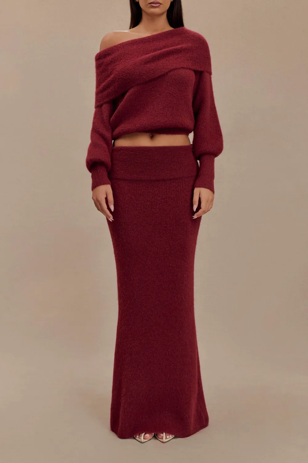 Skinny Knit Maxi Skirt With Overlay