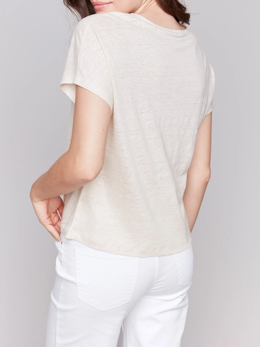 Linen Blend Soft V-Neck Short Sleeves