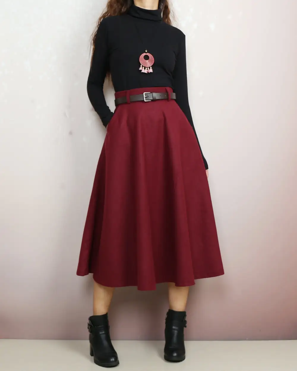 Relaxed Belted Wool Maxi Skirt