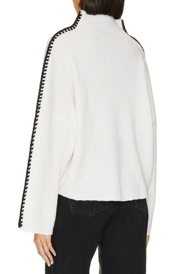 Patchwork Print Mock Neck Sweater