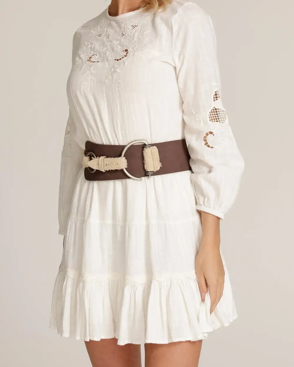 Leather Waist Belt With Shearling Accents