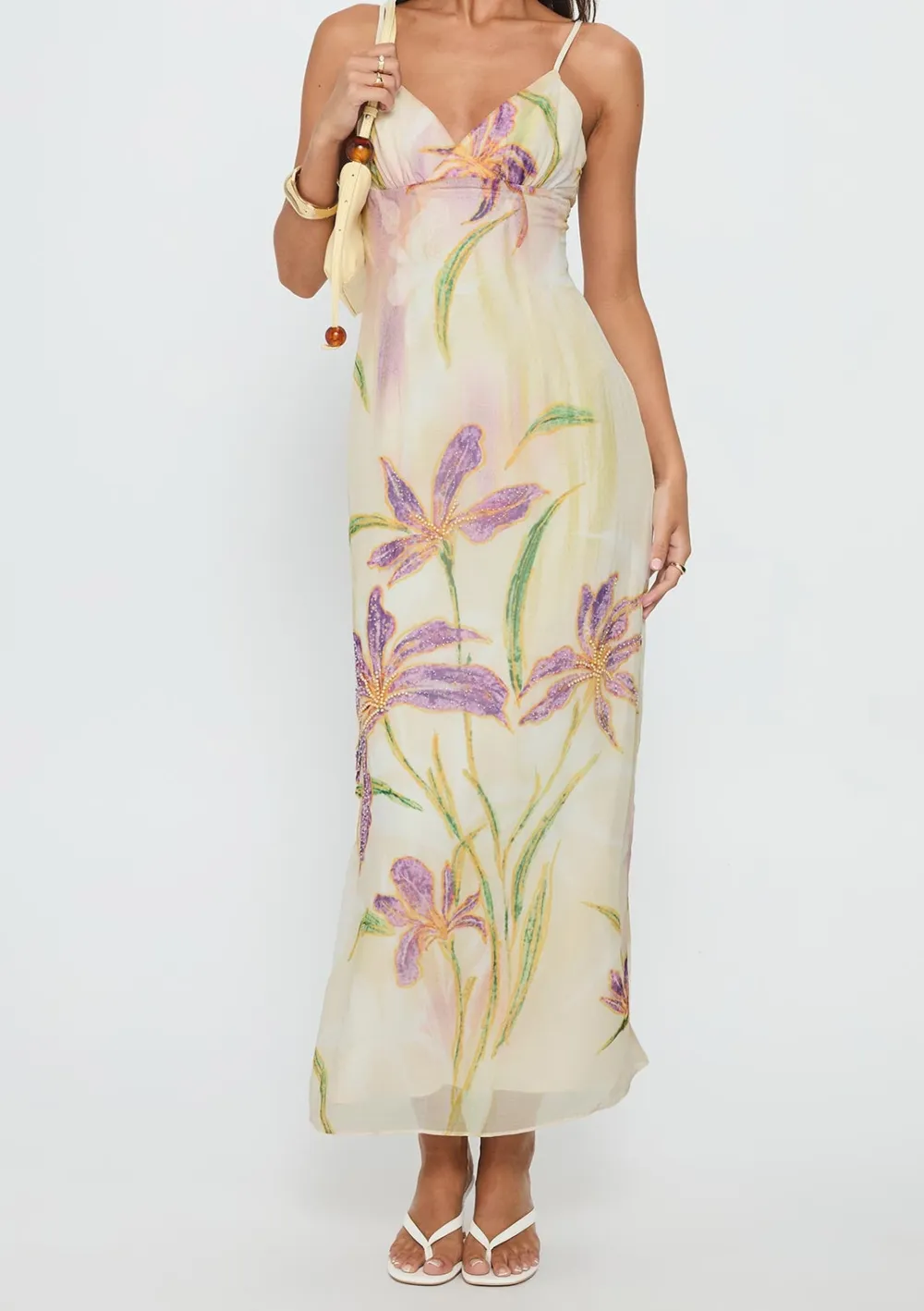 Flowing Column Beaded Maxi Dress