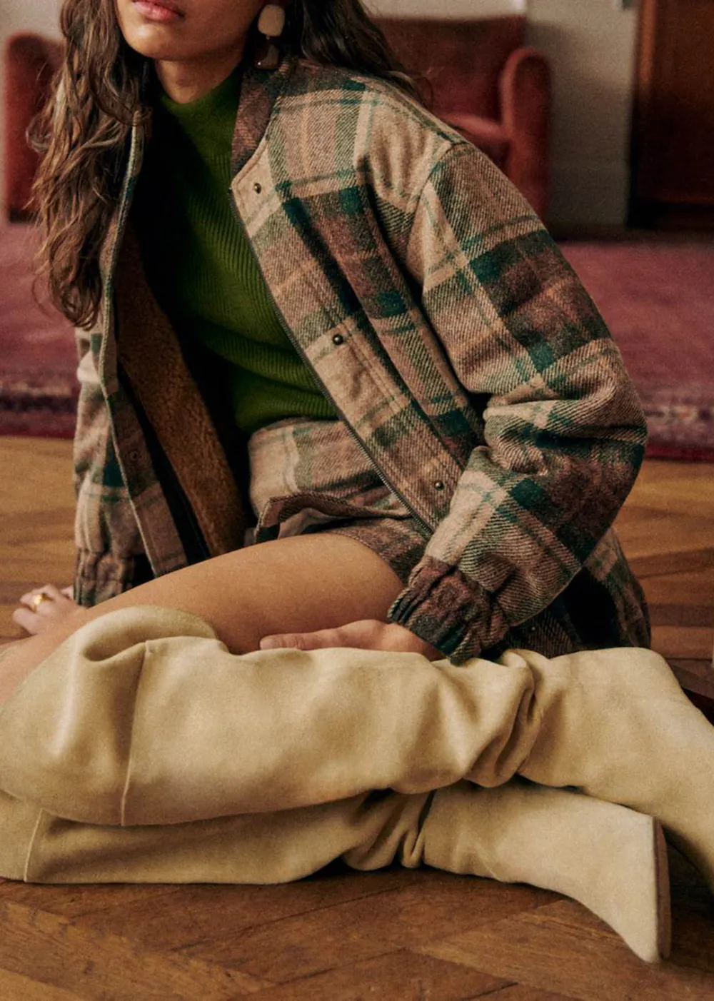 Checked Wool Bomber Coat