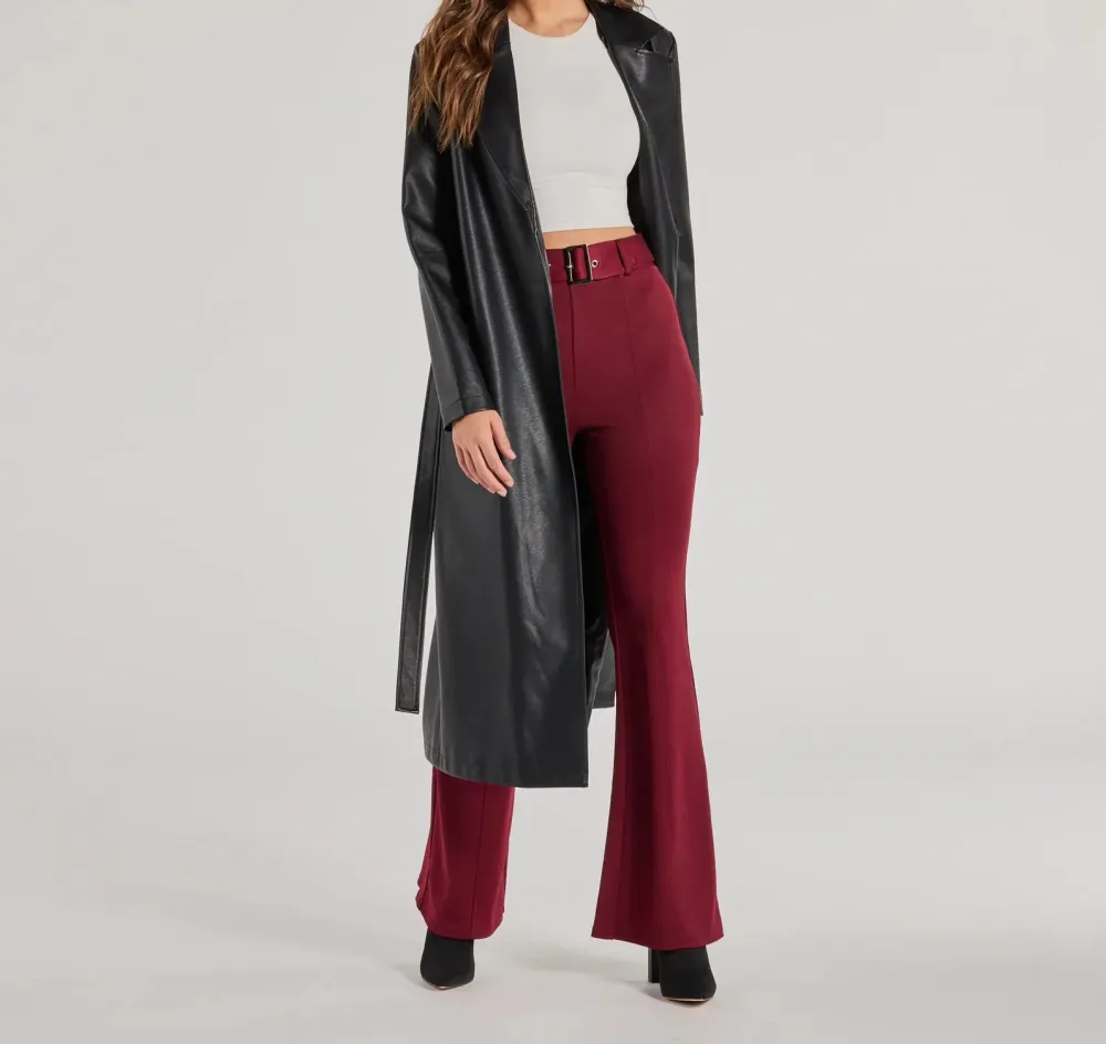 High-Rise Wide-Leg Straight-Leg Belted Pants