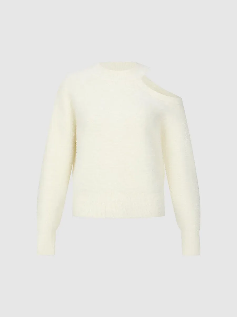 A White One-Shoulder, Elegant Sweater For Ladies