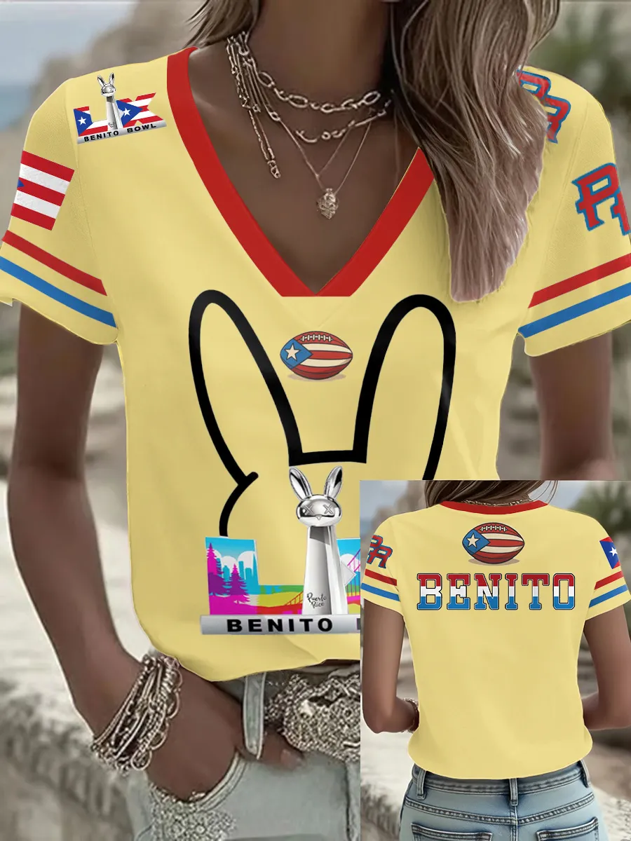 Women's Bunny Football Music Lover Printed T-shirt