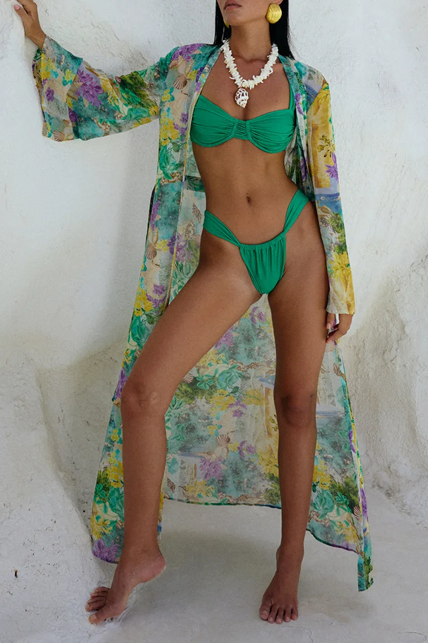 Green Printed Long Rash Guard Swimsuit