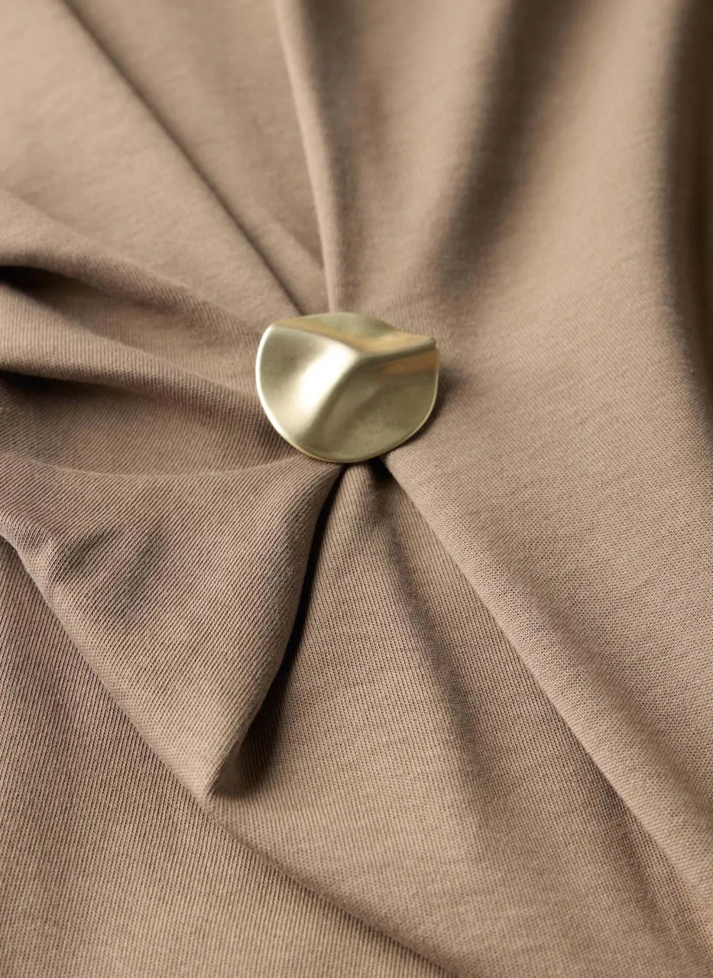 Casual Style Brown Gathered Detail T-Shirt