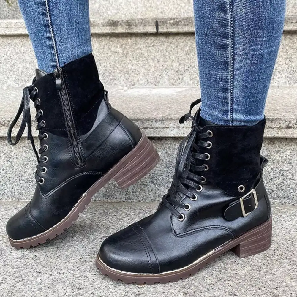 Relaxed Lace-Up Block Heel Boots