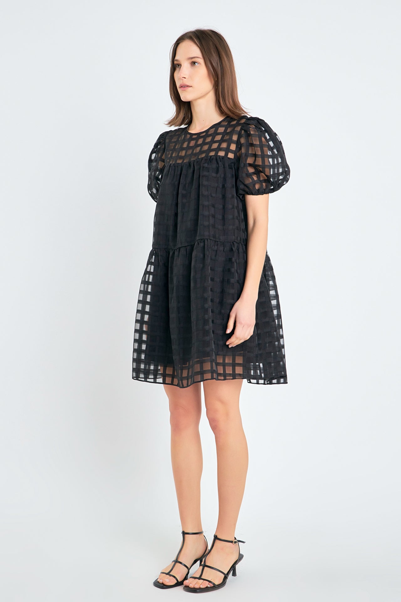 Gridded Organza Mini Dress