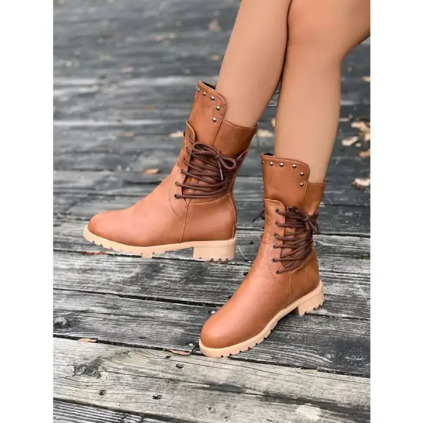 Round Toe Block Heels Boots