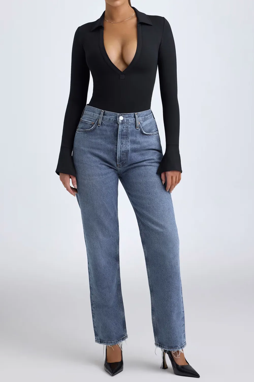 Sexy Deep V Slim Fit Women's Long Sleeve Bodysuit