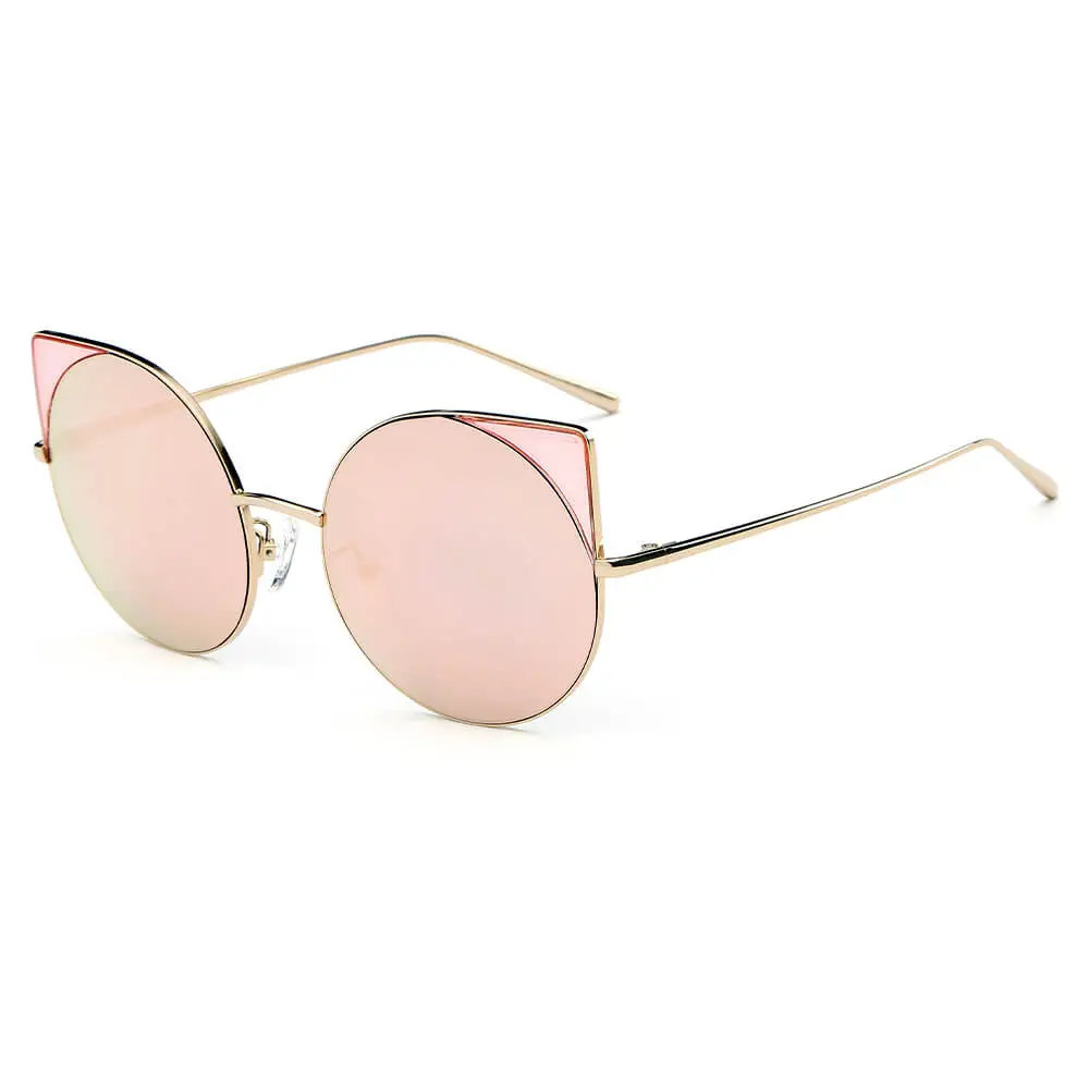 Mirrored Lens Round Cat-Eye Sunglasses