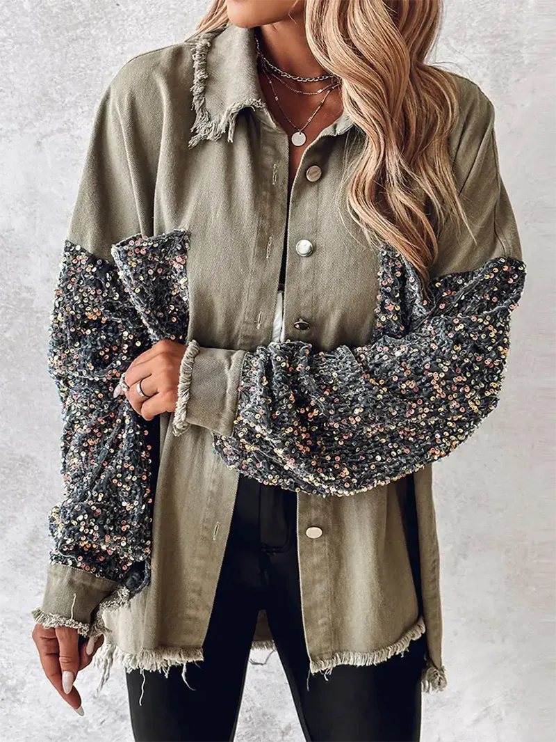 Casual sequin patchwork pocket jacket